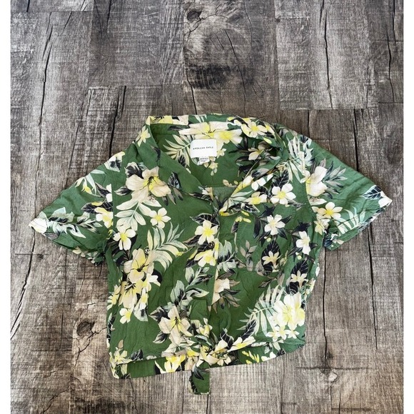 American Eagle Outfitters Tops - American Eagle Womens Tropical Floral Tie Front Button Down Camp Shirt Green‎ XS
